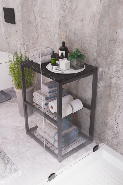 interGO Metal Ayaklı Dekoratif Tel Raflı Banyo Rafı - 3