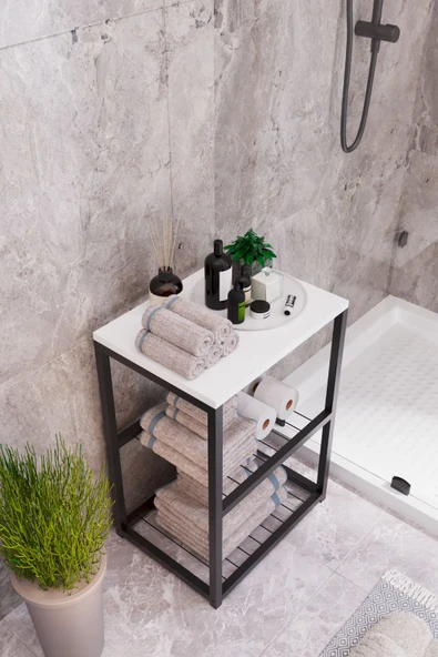 interGO Metal Ayaklı Dekoratif Tel Raflı Banyo Rafı - 4