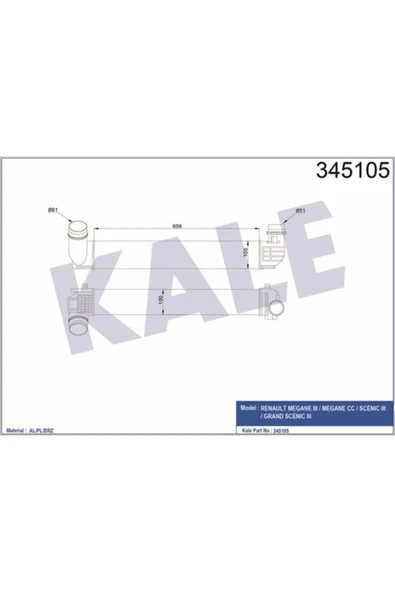 Kale 345105 OTO Radyatör  Turbo Radyatörü Megane III 08- 2.0 DCI 2.0 Tce Scenic III 08- ürün görseli 1