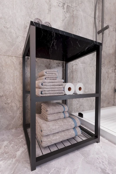 interGO Metal Ayaklı Dekoratif Tel Raflı Banyo Rafı - 6