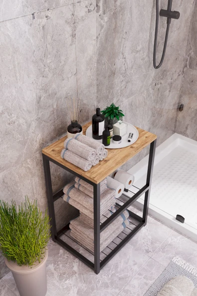interGO Metal Ayaklı Dekoratif Tel Raflı Banyo Rafı - 4