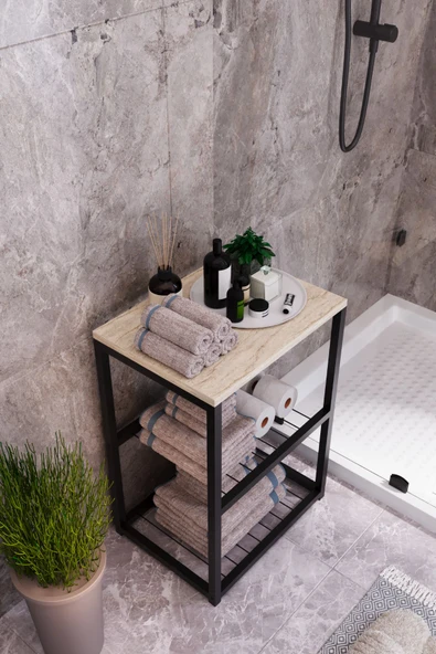 interGO Metal Ayaklı Dekoratif Tel Raflı Banyo Rafı - 4