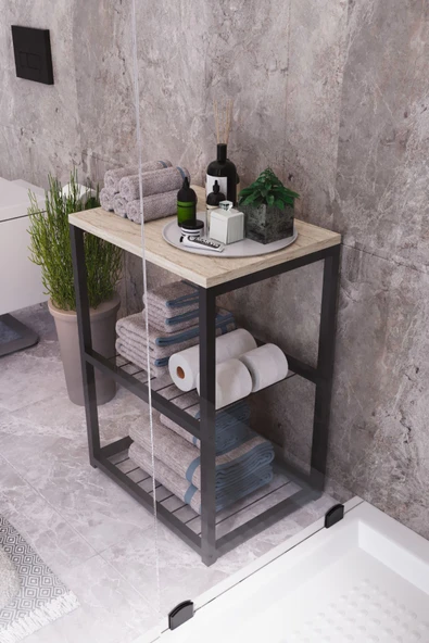 interGO Metal Ayaklı Dekoratif Tel Raflı Banyo Rafı - 3