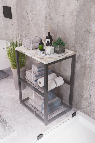interGO Metal Ayaklı Dekoratif Tel Raflı Banyo Rafı - 3