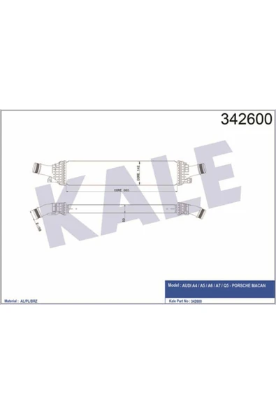Kale 342600  Turbo Radyatörü A4 07- 1.8 Tfsı 1.8 Tfsı 2.0 TDI 2.0 Tfsı A5 07- A6 11- 665X134.4X58