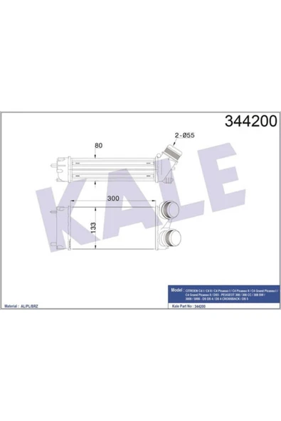 Kale 344200  Turbo Radyatörü 308 07- 1.6 Thp 408 11- 1.6 Thp 3008 09- 1.6 Thp 5008 09- 300X147X76 ürün görseli 1