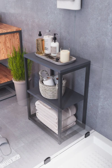 interGO Metal Ayaklı Dekoratif Tel Raflı Banyo Rafı - 3