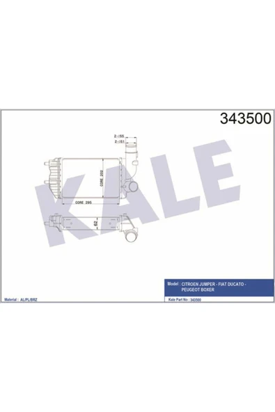 Kale 343500  Turbo Radyatörü Ducato 94-06 Boxer 94-06 Jumper 94-06 Relay 94-06 295X202X62