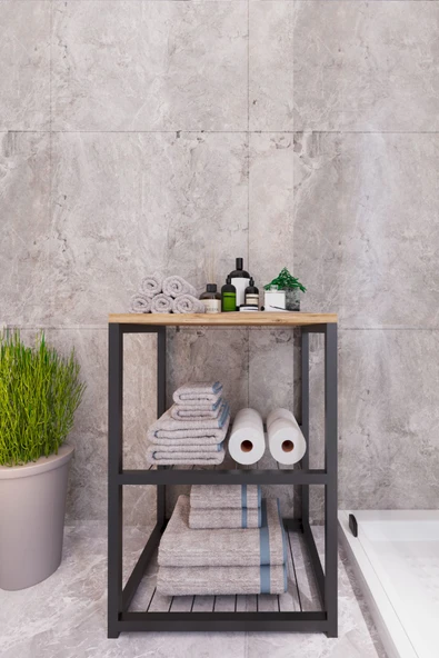 interGO Metal Ayaklı Dekoratif Tel Raflı Banyo Rafı - 5