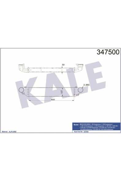 Kale 347500 OTO Radyatör  Turbo Radyatörü 200 270C 160C 180C 200C 220C 230C 270 650X127X50
