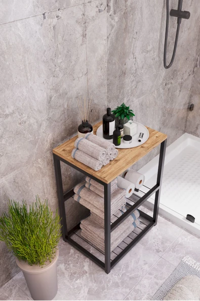 interGO Metal Ayaklı Dekoratif Tel Raflı Banyo Rafı - 7