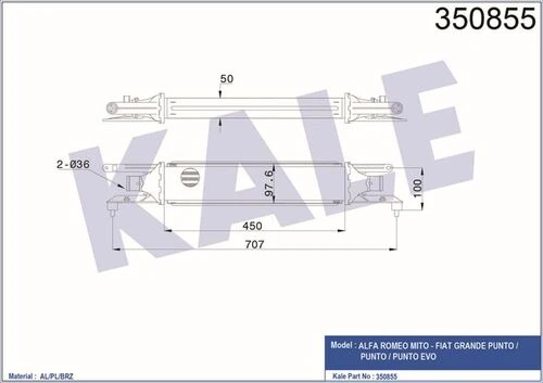 Kale 350855 OTO Radyatör  İntercooler Al/Pl/Brz Grande Punto-Punto-Punto Evo