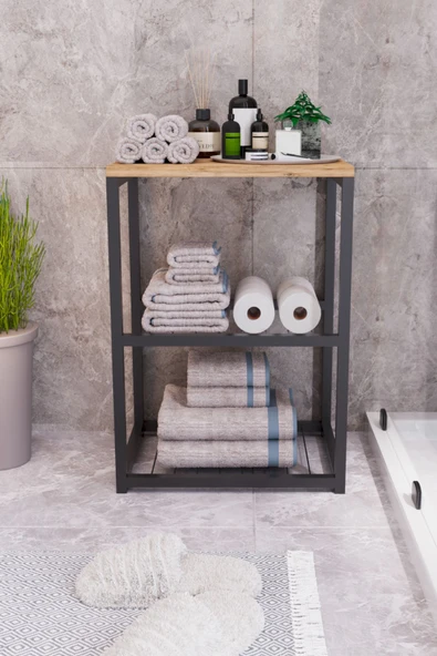 interGO Metal Ayaklı Dekoratif Tel Raflı Banyo Rafı - 2