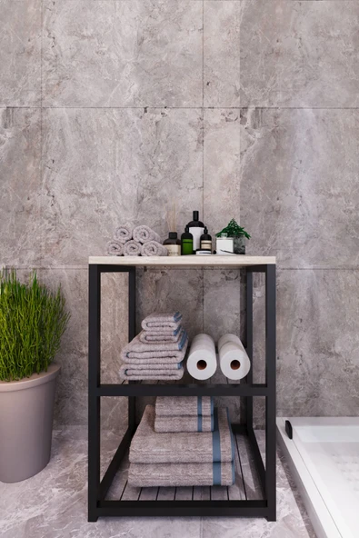 interGO Metal Ayaklı Dekoratif Tel Raflı Banyo Rafı - 5