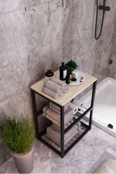 interGO Metal Ayaklı Dekoratif Tel Raflı Banyo Rafı - 7