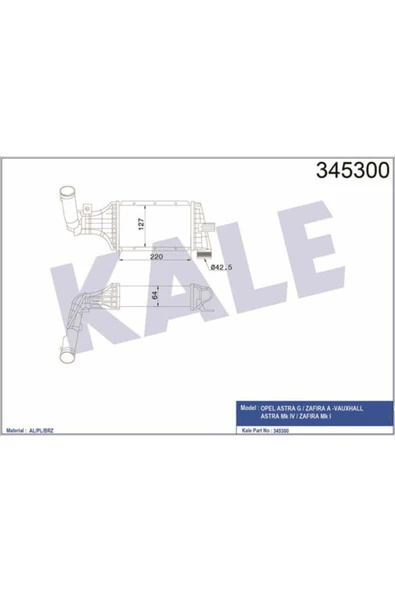 Kale 345300 OTO Radyatör  Turbo Radyatörü Astra G 99- 2.0 Td 2.2 Td Zafira A 99- 220X127X64