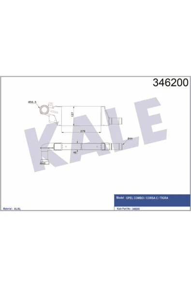 Kale 346200  Turbo Radyatörü Corsa C 04- 1.3 Dtı 1.7 Dtı Combo 04- Tigra B 04- 279X127X46