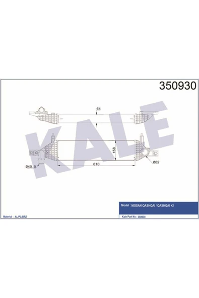 Kale 350930 OTO Radyatör  Turbo Radyatörü 610×158×64 Qashqai Qashqai - 2 1.6 11-13