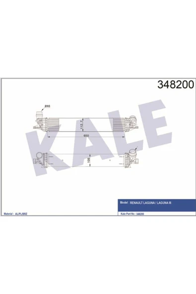 Kale 348200 OTO Radyatör  Turbo Radyatörü Laguna III 07- 2.0 DCI 652X112X108
