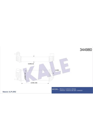 Kale 344980 OTO Radyatör  Turbo Radyatörü Kangoo II 08- 1.5 DCI 385X143X64 ürün görseli 1