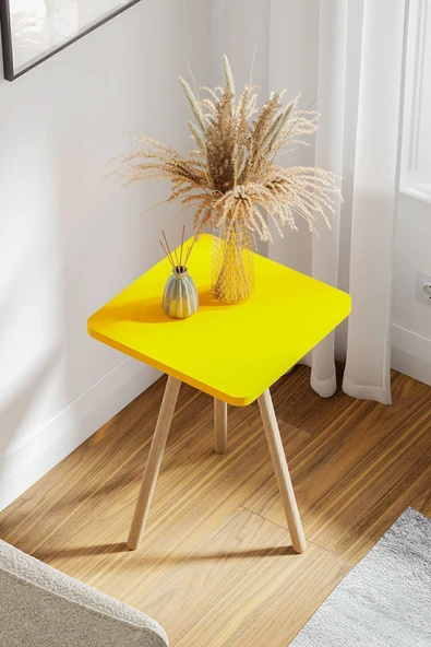 interGO Kare Yan Sehpa Ahşap Ayaklı Tekli Zigon Sehpa