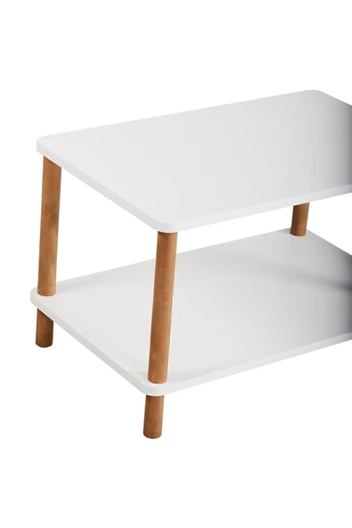 interGO Orta Sehpa Dikdörtgen Ahşap Ayaklı Iki Katlı Gazetelikli - Beyaz - 3