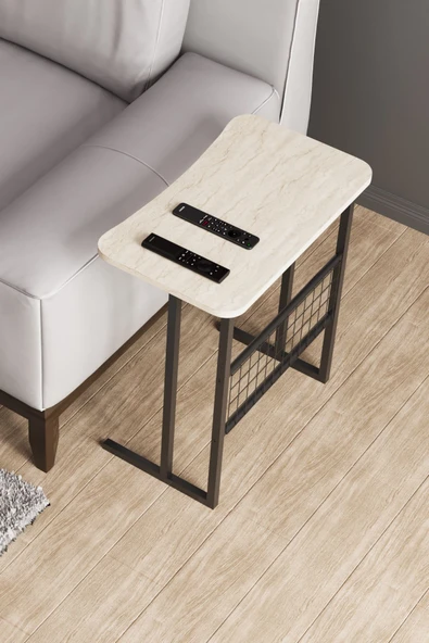 interGO Metal Ayaklı Laptop Sehpası Koltuk Sehpası Kahvaltı Masası Çalışma Sehpası - Traverten Desenli - Resim 8