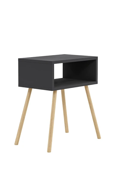 interGO Ahşap Ayaklı Raflı Komodin - Antrasit Gri - 6