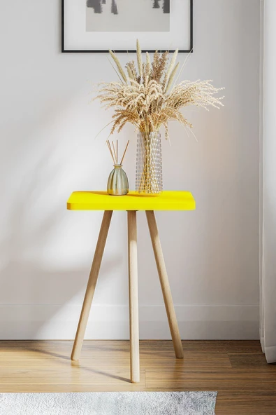 interGO Kare Yan Sehpa Ahşap Ayaklı Tekli Zigon Sehpa - 3