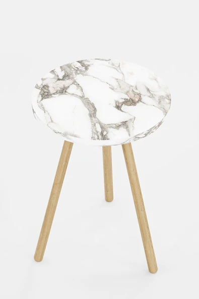 interGO Yuvarlak Yan Sehpa Ahşap Ayaklı Tekli Zigon Sehpa - 4