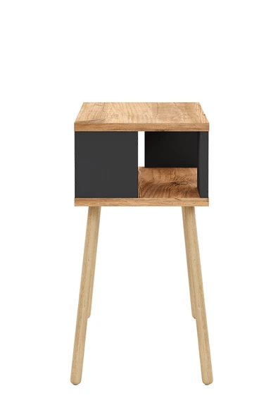 interGO Ahşap Ayaklı Dekoratif Raflı Komodin - Atlantik Çam - Antrasit Gri - 8