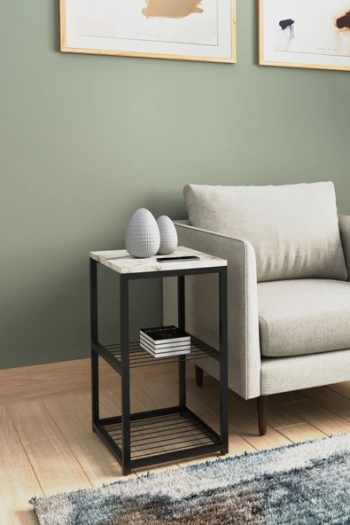 interGO Metal Ayaklı Dekoratif Tel Raflı Yan Sehpa - 7