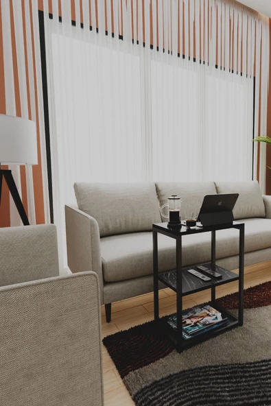 interGO Metal Ayaklı ve Ahşap Raflı Dekoratif Yan Sehpa - 5