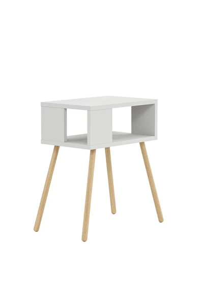 interGO Ahşap Ayaklı Dekoratif Raflı Komodin - Beyaz - 5