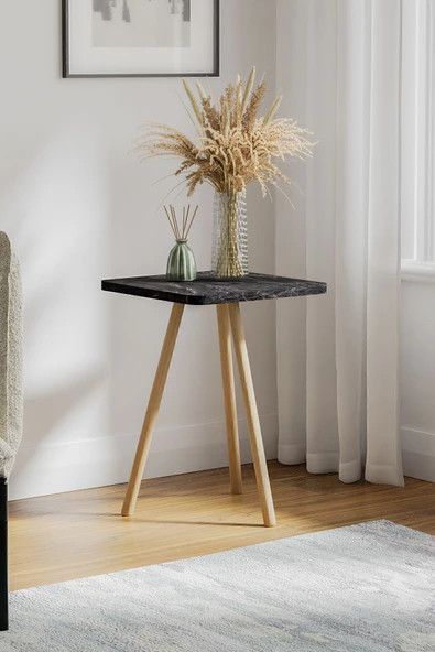 interGO Kare Yan Sehpa Ahşap Ayaklı Tekli Zigon Sehpa - Resim 2