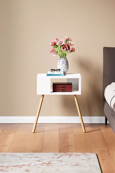 interGO Ahşap Ayaklı Dekoratif Raflı Komodin - Beyaz - 3