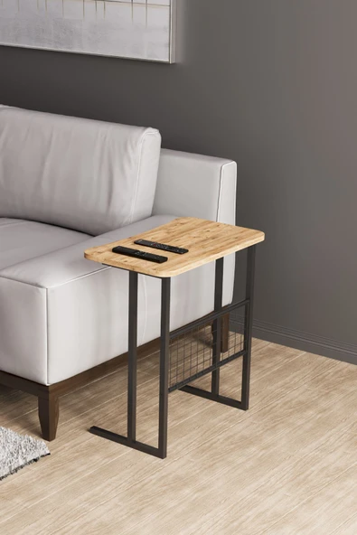 interGO Metal Ayaklı Laptop Sehpası Koltuk Sehpası Kahvaltı Masası Çalışma Sehpası - Atlantik Çam Desenli - Resim 7