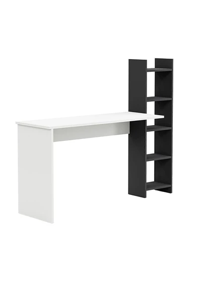 interGO Kitaplıklı Fonksiyonel Çalışma Masası - Beyaz - Antrasit Gri - 5