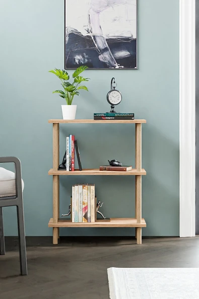 interGO Dekoratif 3 Raflı Ahşap Ayaklı Kitaplık Yan Sehpa - 3