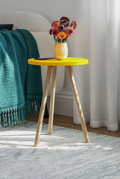 interGO Yuvarlak Yan Sehpa Ahşap Ayaklı Tekli Zigon Sehpa - Resim 2