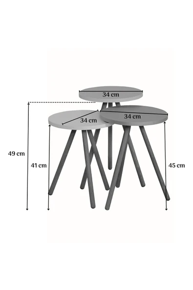 interGO Üçlü Zigon Sehpa Ahşap Ayaklı Yuvarlak Mermer Desenli Tasarım Efes - 5
