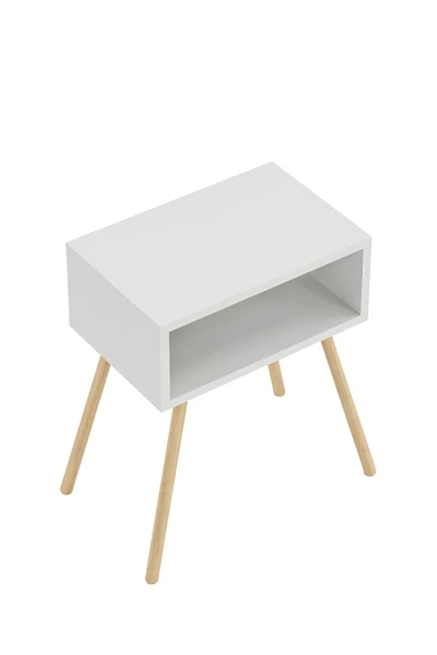 interGO Ahşap Ayaklı Raflı Komodin - Beyaz - 6