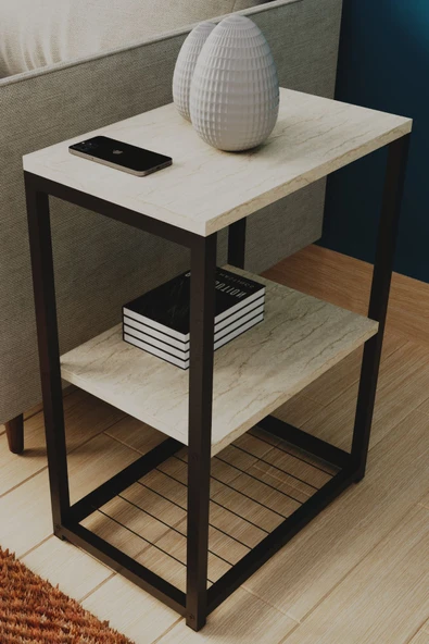 interGO Metal Ayaklı ve Ahşap Raflı Dekoratif Yan Sehpa ürün görseli