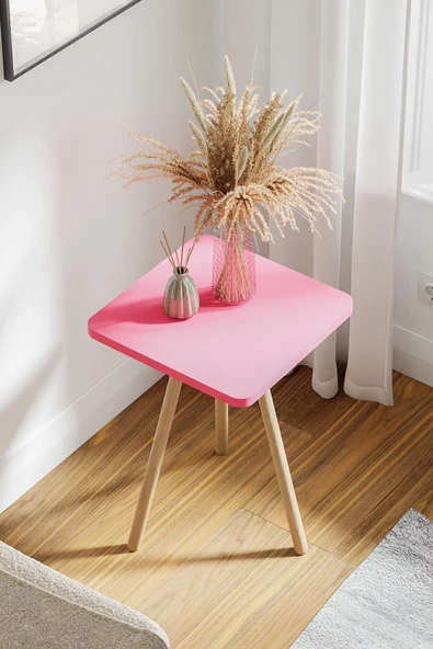 interGO Kare Yan Sehpa Ahşap Ayaklı Tekli Zigon Sehpa