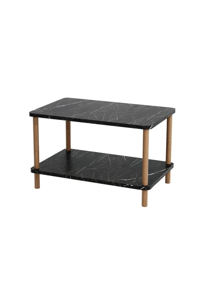 interGO Orta Sehpa Dikdörtgen Ahşap Ayaklı Iki Katlı Gazetelikli - Siyah Mermer Desenli - Resim 2
