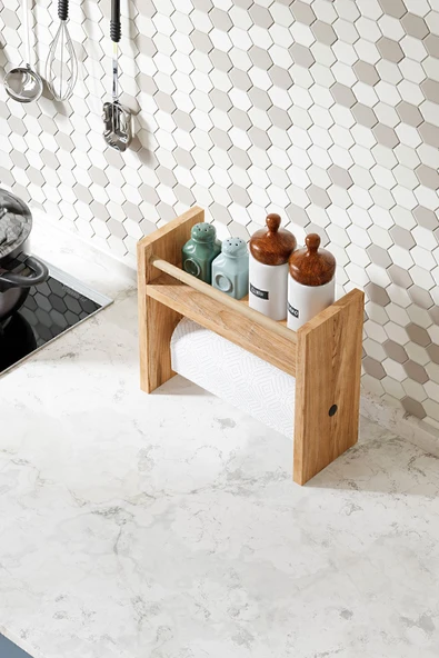 interGO Rulo Havlu Takılabilir Baharatlık Standı Tezgah Üstü Düzenleyici Ahşap Raf - Atlantik Çam - 3