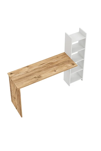 interGO Kitaplıklı Fonksiyonel Çalışma Masası - Atlantik Çam - Beyaz - 6