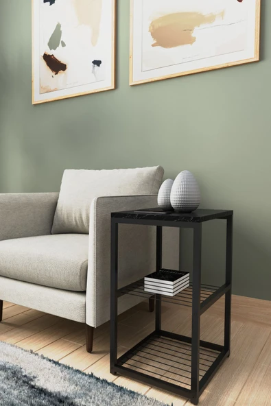 interGO Metal Ayaklı Dekoratif Tel Raflı Yan Sehpa - Resim 2