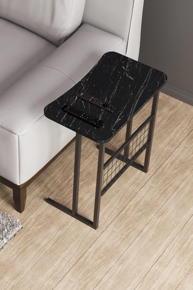 interGO Metal Ayaklı Laptop Sehpası Koltuk Sehpası Kahvaltı Masası Çalışma Sehpası - Siyah Mermer Desenli - 8