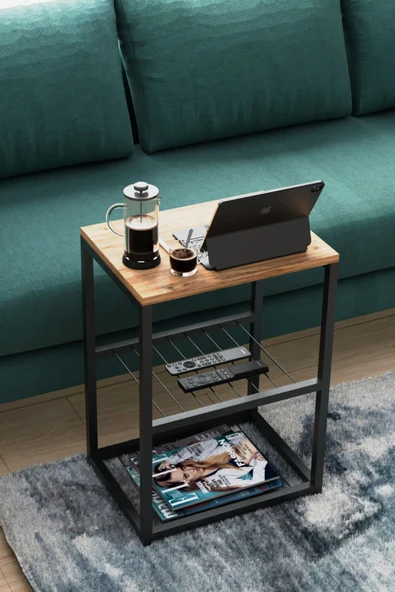 interGO Metal Ayaklı Dekoratif Tel Raflı Yan Sehpa - Resim 3